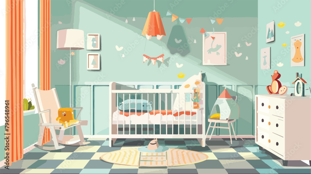 Baby bed in interior of childrens room Vectot style vector