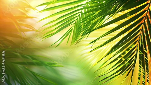 trendy summer Bali style floral patter background , colorful leaves palm shape art video wallpaper. Summer colors botanical tropical leaves ,sun light and shadows, pink, yellow leaf 