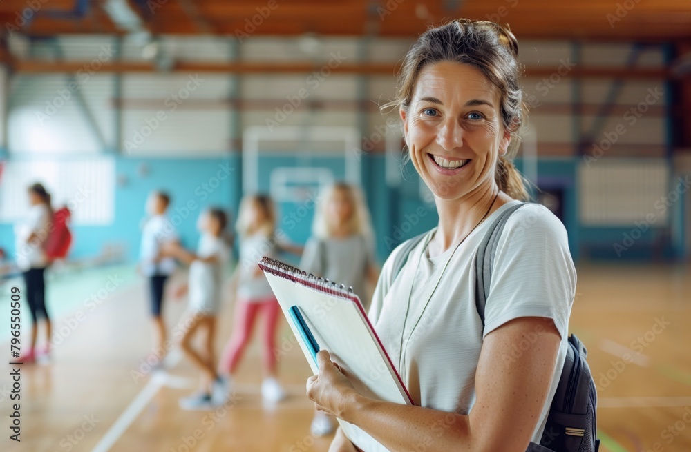 Smiling Female Sports Coach in Gym