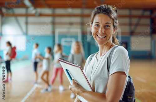 Obraz na płótnie Smiling Female Sports Coach in Gym w salonie
