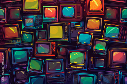 Bright background for wallpaper and packaging with old TVs with kinescope photo