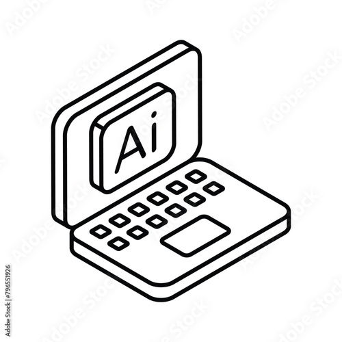 Artificial intelligence laptop isometric icon, easy to use and download