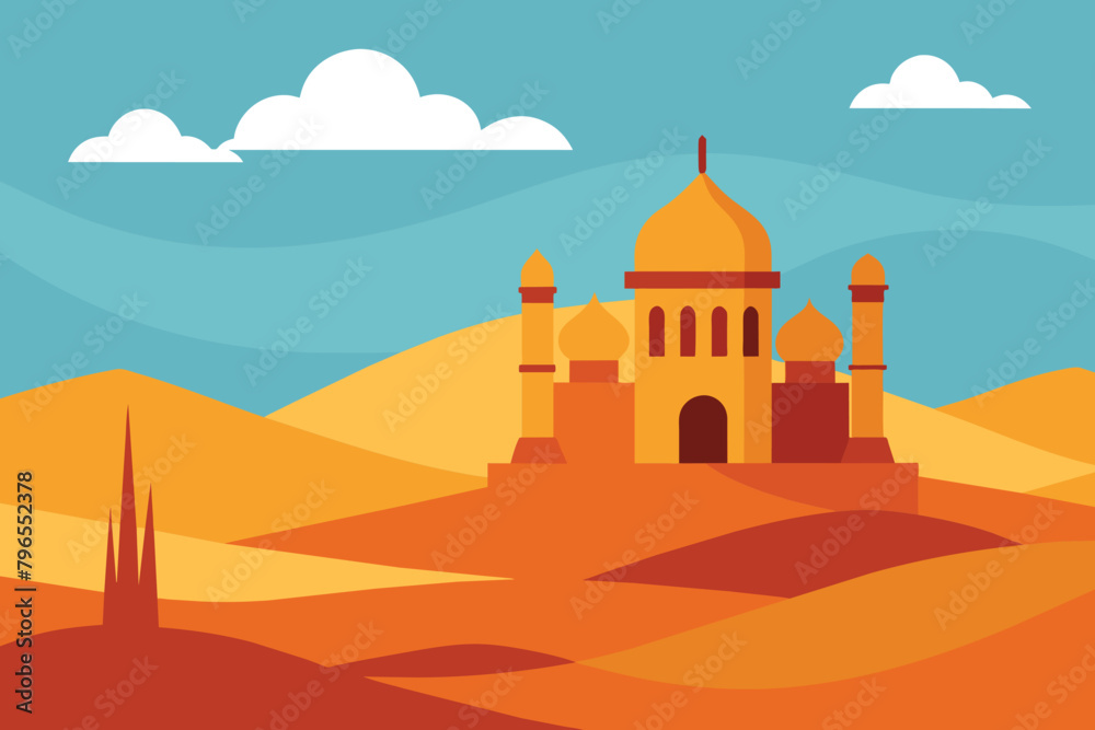 Desert and Mosque Background vector design