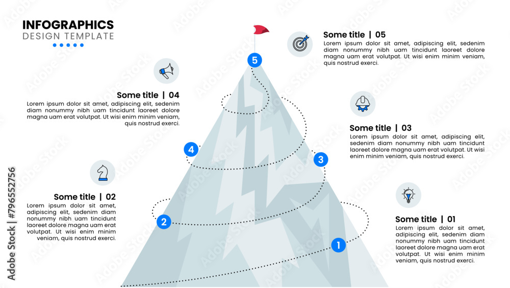 Naklejka premium Infographic template. Abstract mountain with path and 5 steps