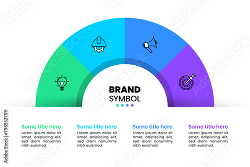 Infographic template. Semicircle with 4 icons and text © kuliperko