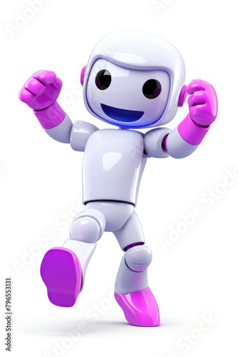 A cute 3d cartoon man with white computer head robot pink white background.