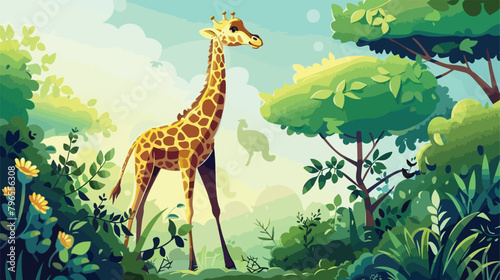 Beautiful giraffe in zoological garden Vectot style vector photo