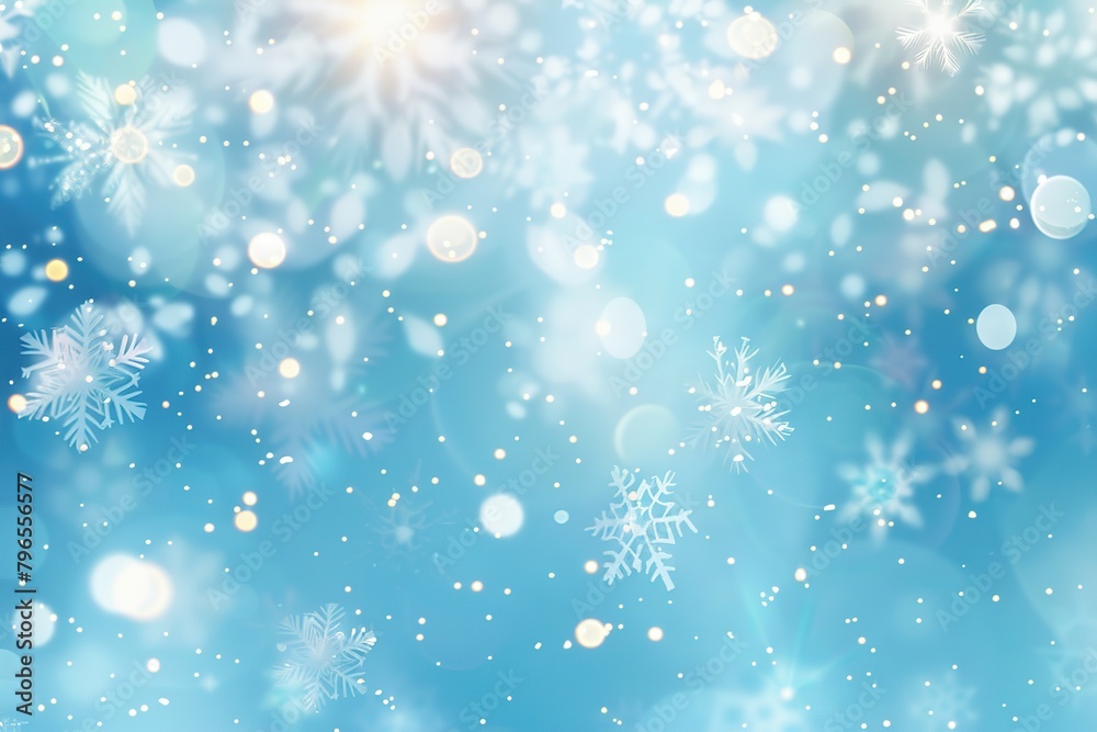 Blue winter background with snow, snowflakes, bokeh. Random falling snow flakes wallpaper. Snowfall many dust freeze granules. Sky white teal blue backdrop. Christmas poster. Xmas cian colored banner Blue winter background with snow, snowflakes, bokeh. Random falling snow flakes wallpaper. Snowfall many dust freeze granules. Sky white teal blue backdrop. Christmas poster. Xmas cian colored banner