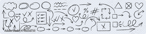 Set of Doodle sketch elements, Sketch line arrow element, Arrow, heart brush decoration. Vector illustration. photo