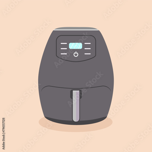 Air fryer kitchen vector flat design isolated on peach background. Fry bakery cook. Healthy chip food. Fast food.