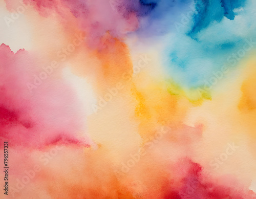 Colorful abstract watercolor background in bright rainbow colors of pink blue blue yellow yellow orange and purple