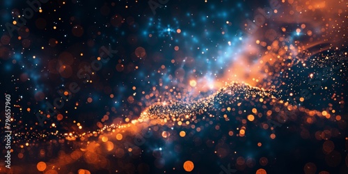 A blurry image of a starry sky with orange and blue colors