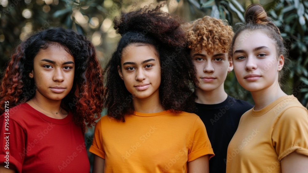 Diverse Group of Young Women with Curly Hair Outdoors