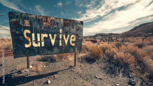 Grim Post-Apocalyptic Landscape with "Survive" Sign