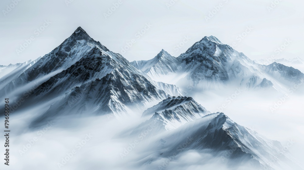 Majestic Snow-Capped Mountain Peaks Amidst Morning Mist Majestic Snow-Capped Mountain Peaks Amidst Morning Mist
