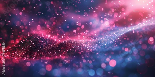 A blue and pink background with a lot of sparkles