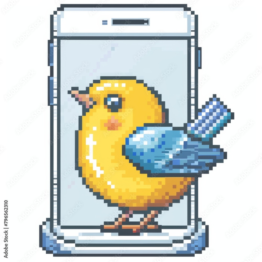 Pixel art bird escaping smartphone Pixel art bird escaping smartphone