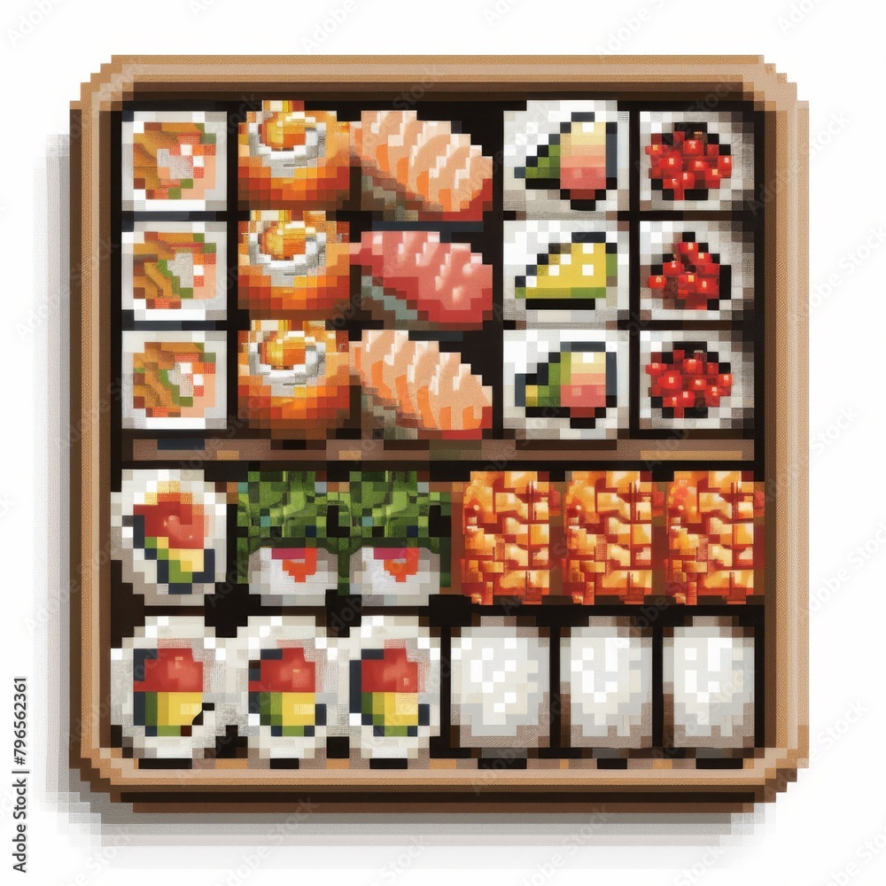 Pixel art sushi platter illustration