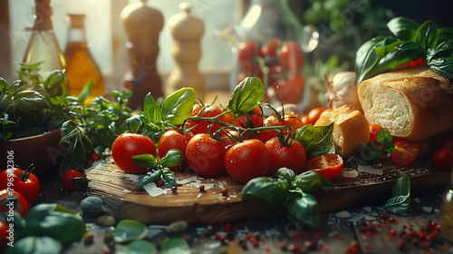 Italian food ingredients on wooden background