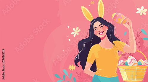 Beautiful young happy woman in bunny ears with Easter