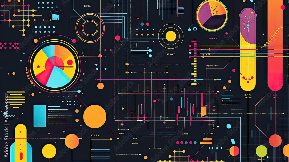 A colorful background with many circles and lines