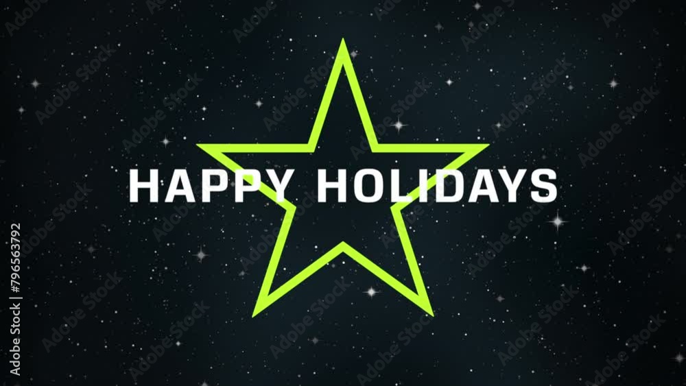 A festive and cheerful green and white star-shaped sign with the words Happy Holidays against a dark background. Creates a warm and joyful atmosphere A festive and cheerful green and white star-shaped sign with the words Happy Holidays against a dark background. Creates a warm and joyful atmosphere