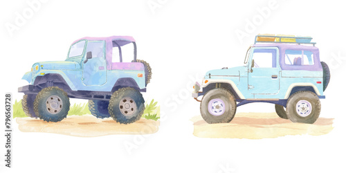 offroad car watercolor vector illustration