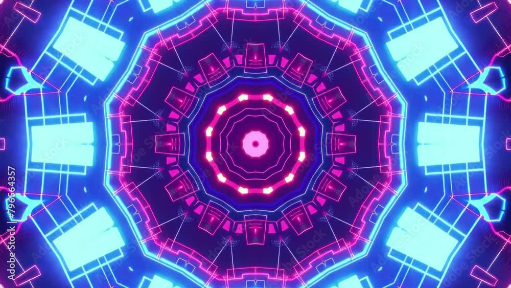 Delicate patterns and fluid motion captivate in the seamlessly looping abstract saber neon light kaleidoscope mandala, available in 4k resolution Delicate patterns and fluid motion captivate in the seamlessly looping abstract saber neon light kaleidoscope mandala, available in 4k resolution