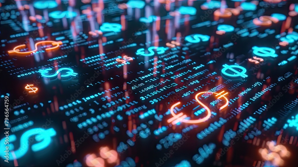 A computer screen with a bunch of dollar signs and other numbers A computer screen with a bunch of dollar signs and other numbers