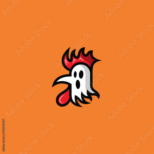 Ghost rooster head logo design.