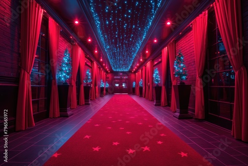 Entrée spacieuse avec tapis rouge pour une célébration. Spacious entrance with red carpet for a celebration. photo
