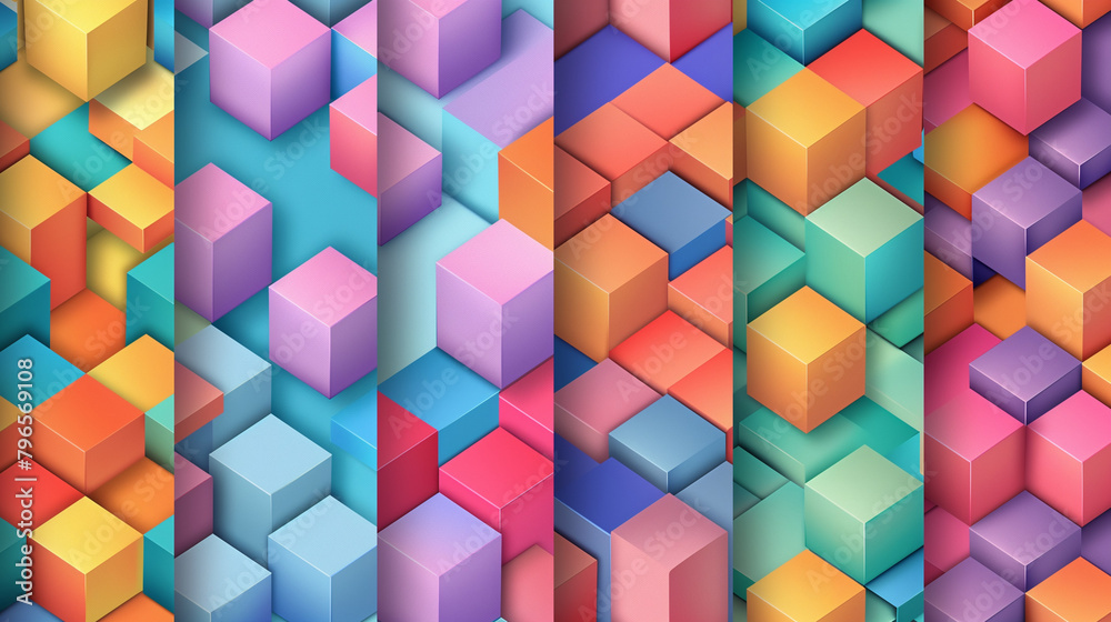 Obraz premium Abstract blue background with a seamless pattern of 3D cubes,Colorful Geometric Triangle Mosaic Texture Art