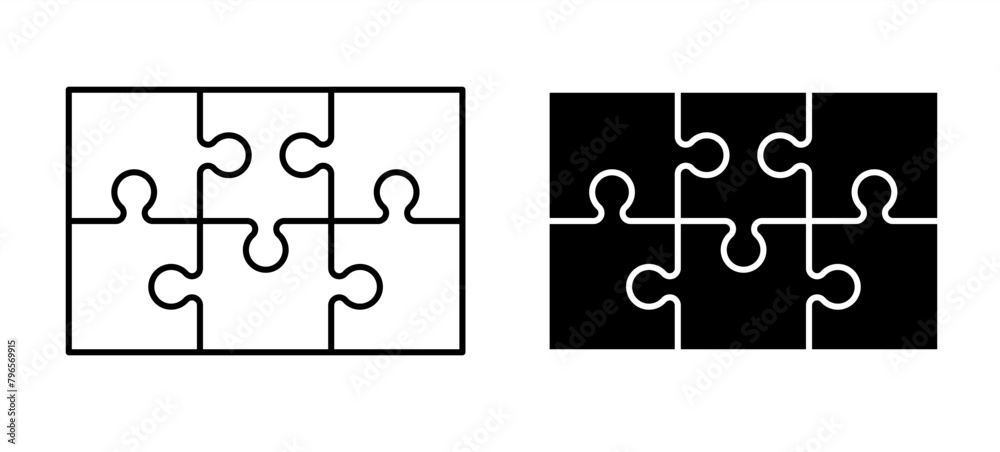 jigsaw, puzzle pieces connection line pattern. Puzzel piece icon or ...