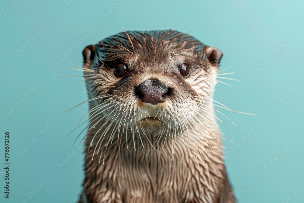 Close-up portrait of a wet otter