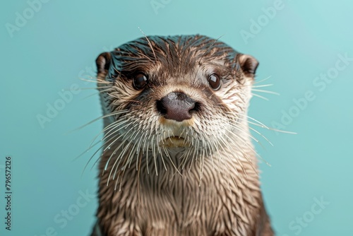 Close-up portrait of a wet otter