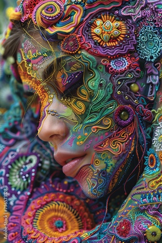 Colorful traditional face art close-up
