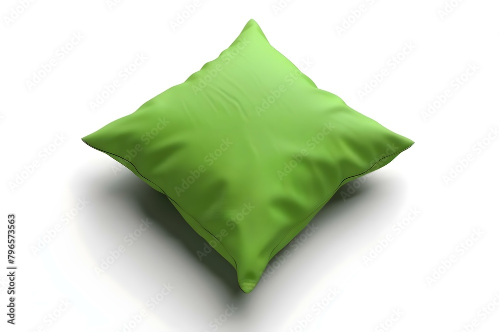 Overhead shot of green pillow on white background with shadow. Concept Product Photography, Creative Composition, Minimalist Design, Shadow Play, Bold Colors