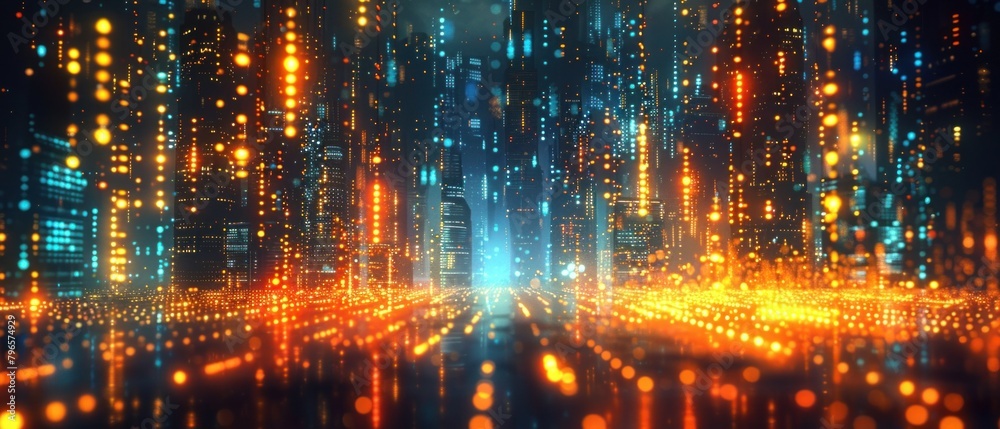 Amidst the neon circuitry, whispers of data dance like fireflies in the night.