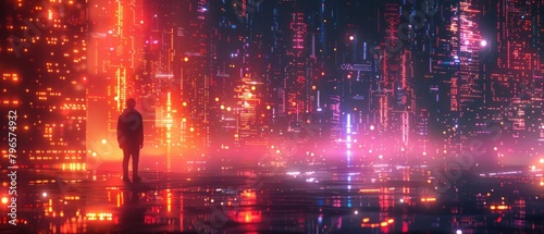 Amidst the neon circuitry  whispers of data dance like fireflies in the night.