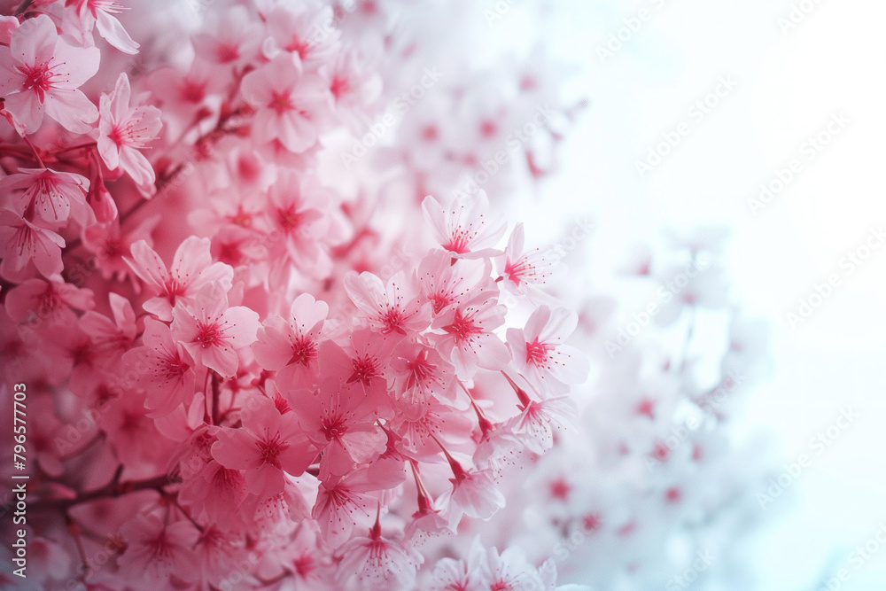  Delicate cherry blossoms in soft focus with a dreamy, pastel-colored background.