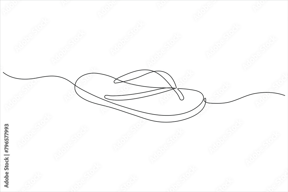 Obraz premium Beach slippers continuous one line drawing of outline footwear vector