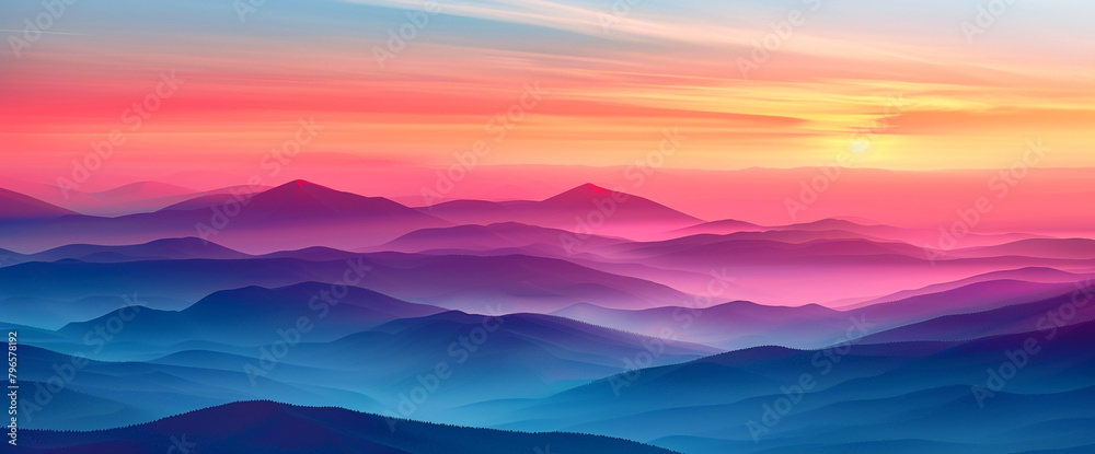 Absorb the kinetic energy of a sunrise gradient panorama alive with vibrancy, where bold colors blend into profound shades, igniting a dynamic space for visual exploration.