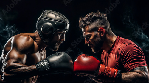 two boxers with boxing gloves face to face created with Generative AI technology