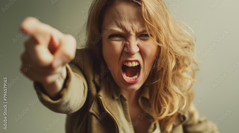 Angry Woman Pointing and Expressing Strong Emotion