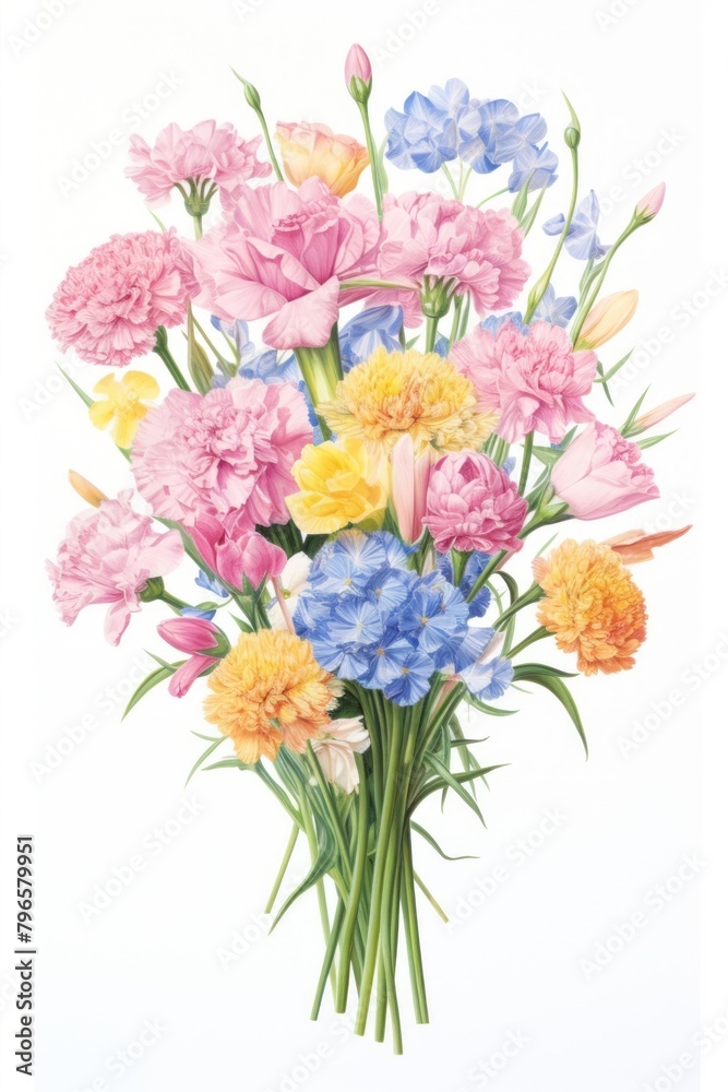 Bouquet of pastel tulips and carnations flower plant art. Bouquet of pastel tulips and carnations flower plant art.