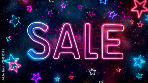 neon sign with the words "SALE" on black background with neon stars