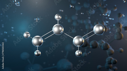 acrolein molecular structure, 3d model molecule, unsaturated aldehyde, structural chemical formula view from a microscope photo