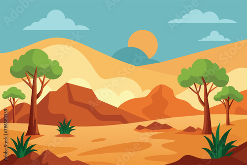 Desert forest landscape at daytime vector design