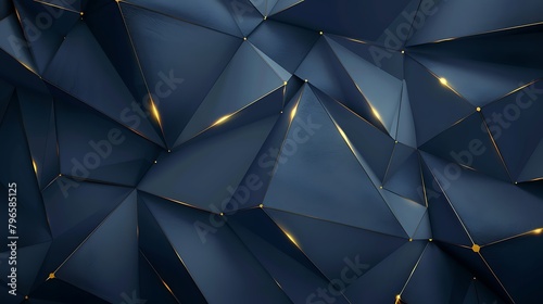 Abstract template dark blue luxury premium background with luxury triangles pattern and gold lighting lines photo