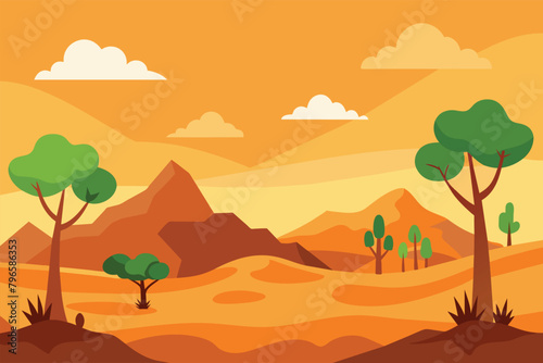 Desert forest landscape at daytime vector design